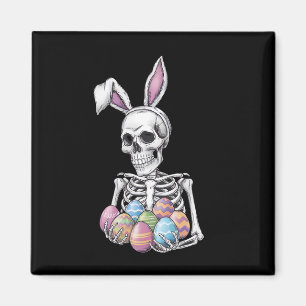 Aimant Lapin squelette tenant des œufs de Pâques Lapin dr