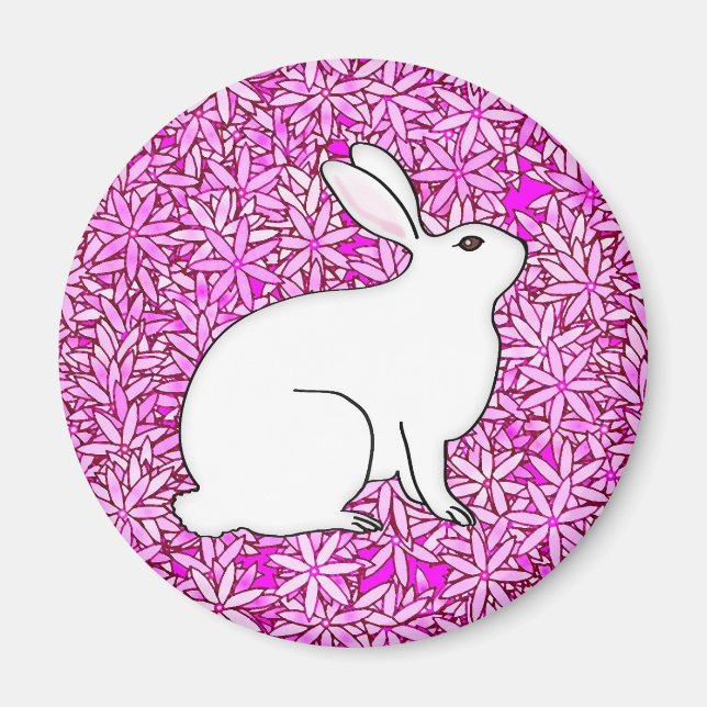 Aimant Lapin sur un lit de fleurs de printemps (Devant)