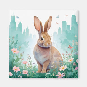 Aimant Lapin Vintage Animal Nature Arbre Forêt Ville Art