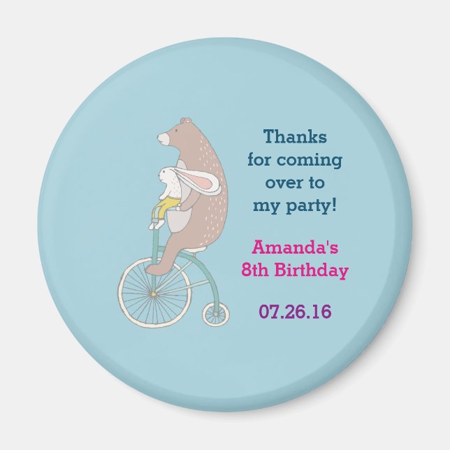 Aimant Lapin Whimsical et ours Anniversaire Merci (Devant)