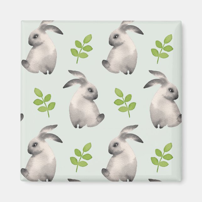 Aimant Lapins d'aquarelle et herbe (Devant)