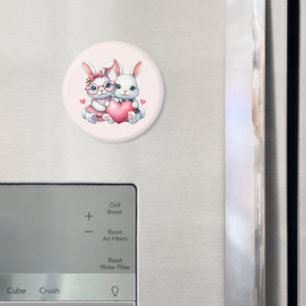 Aimant Lapins mignons partageant un cœur