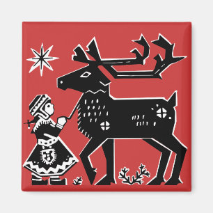 Aimant Lapland Girl Holds Reindeer Christmas