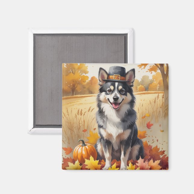 Aimant Lapphund Finlandais À L'Automne Laisse L'Art Thank (Recto/Verso)