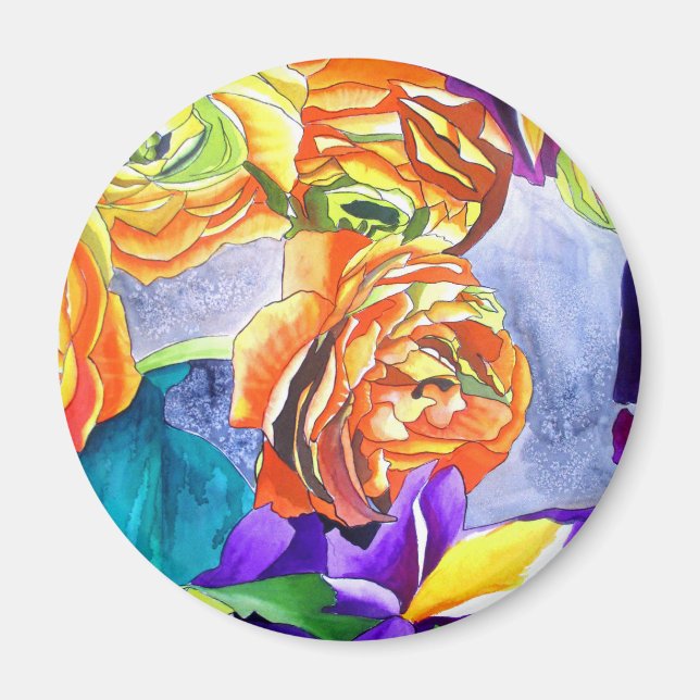 Aimant L'aquarelle Ranunculus et Iris (Devant)