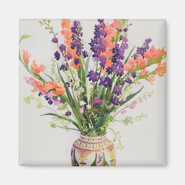 Aimant Larkspur et Gladioli dans un Vase marocain (Devant)