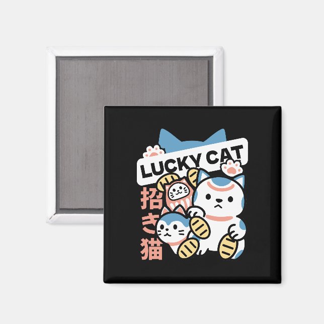Aimant L'art du chat chanceux – Maneki Neko avec pièce d' (Recto/Verso)