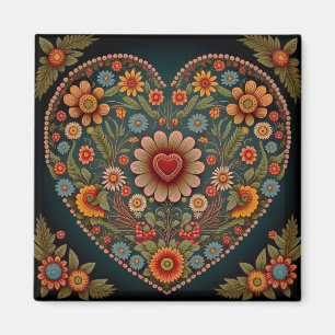 Aimant L'art populaire ukrainien - Coeur inspiré en plusi