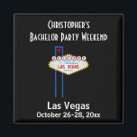 Aimant Las Vegas Bachelor Party Guys Week-end Voyage<br><div class="desc">Aller à Vegas pour votre baccalauréat ? Alors cet aimant personnalisé sera la faveur parfaite pour vous et les gars! Personnalisez avec le nom et la ou les dates de votre choix.</div>