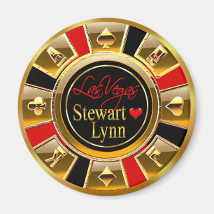 Aimant Las Vegas Deluxe Gold & Red Casino Chip Favoriser