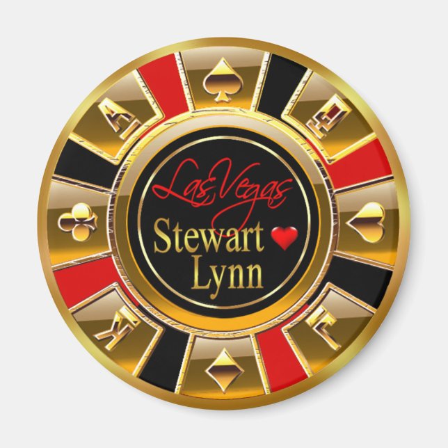Aimant Las Vegas Deluxe Gold & Red Casino Chip Favoriser (Devant)
