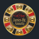 Aimant Las Vegas Deluxe Gold & Red Casino Chip Favoriser<br><div class="desc">Si vous êtes Doing It In Vegas ou que vous avez un thème de Las Vegas mariage ou réception, ces magnets de jetons de casino or & rouge font les faveurs de mariage parfaites! Pour toute question ou demande, envoyez-moi un courriel à glamprettyweddings.com/contact. Des invitations de mariage assorties, des cartes...</div>