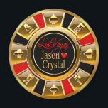 Aimant Las Vegas Deluxe Gold & Red Casino Chip Favoriser<br><div class="desc">Si vous êtes Doing It In Vegas ou que vous avez un thème de Las Vegas mariage ou réception, ces magnets de jetons de casino or & rouge font les faveurs de mariage parfaites! Pour toute question ou demande, envoyez-moi un courriel à glamprettyweddings.com/contact. Des invitations de mariage assorties, des cartes...</div>