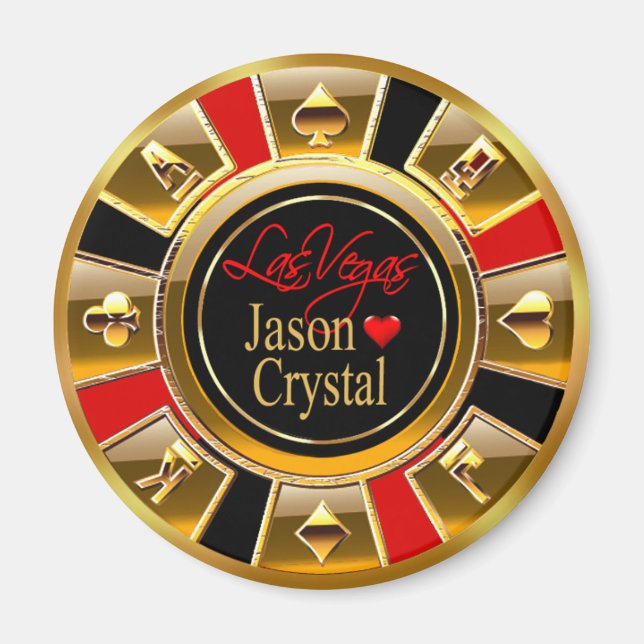 Aimant Las Vegas Deluxe Gold & Red Casino Chip Favoriser (Devant)