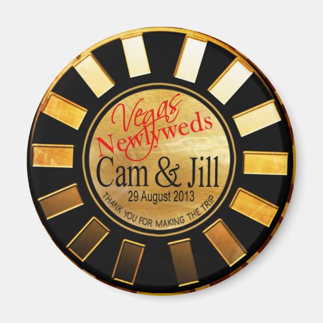 Aimant Las Vegas Gold Black Retro Casino Chip Favoriser (Devant)
