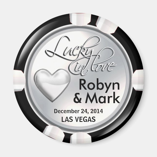 Aimant Las Vegas Lucky in Love Casino Chip blanc (Devant)