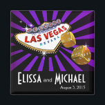 Aimant Las Vegas Starburst Mariage Favoriser violet noir<br><div class="desc">Ce plaisir "Las Vegas Starburst" mariage est parfait pour les mariages de destination de Vegas et des événements sur le thème du casino. Pour toute question ou demande, envoyez un courriel à glamprettyweddings.com/contact. Design par Cheryl Daniels © 2013. Les invitations de mariage, les invitations de réception, enregistrer les dates et...</div>