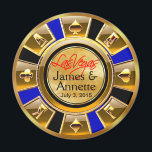 Aimant Las Vegas VIP Gold Blue Black Casino Chip Favorise<br><div class="desc">Si vous êtes Doing It In Vegas ou que vous avez un mariage ou une réception à thème Las Vegas, ces magnets de jetons de casino noir, or & bleu font les faveurs de mariage parfaites! Des invitations de mariage assorties, des cartes de date, des cartes RSVP, des décalcomanies d'enveloppe...</div>