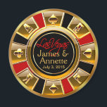 Aimant Las Vegas VIP Red Gold Black Casino Chip Favoriser<br><div class="desc">Si vous êtes Doing It In Vegas ou que vous avez un mariage ou une réception à thème Las Vegas, ces magnets de jetons de casino noir, or & rouge font les faveurs de mariage parfaites! Des invitations de mariage assorties, des cartes de date, des cartes RSVP, des décalcomanies d'enveloppe...</div>