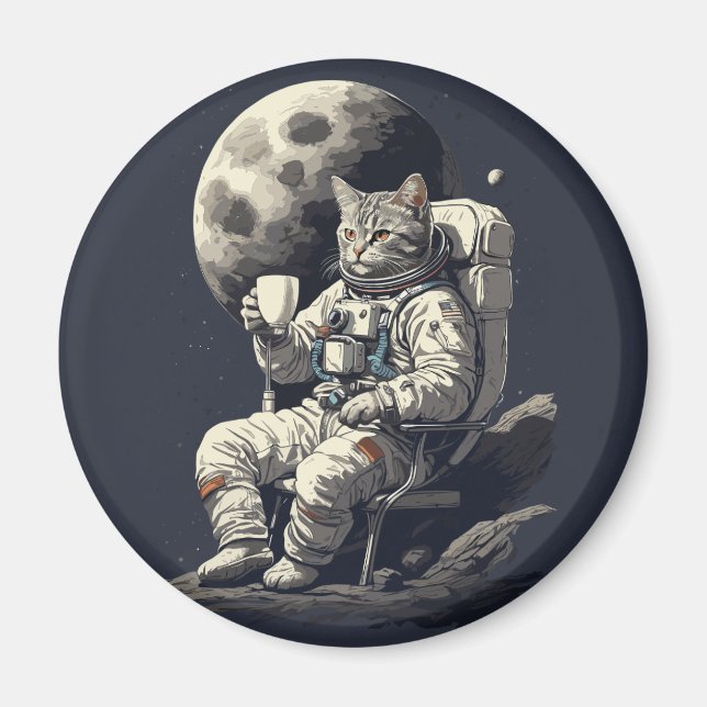 Aimant L'astronaute Chat ayant une coupe de café (Devant)