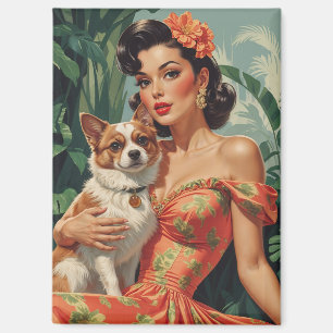 Aimant Latina Pin Up avec un chien mignon