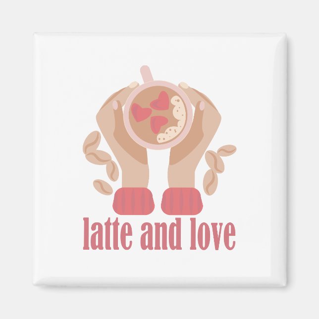 Aimant Latte et coupe d'amour, mains et citation de café (Devant)