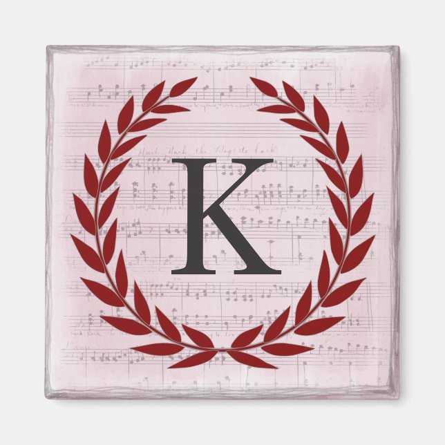 Aimant Laurel Feuille de couronne Musique Monogramme init (Devant)