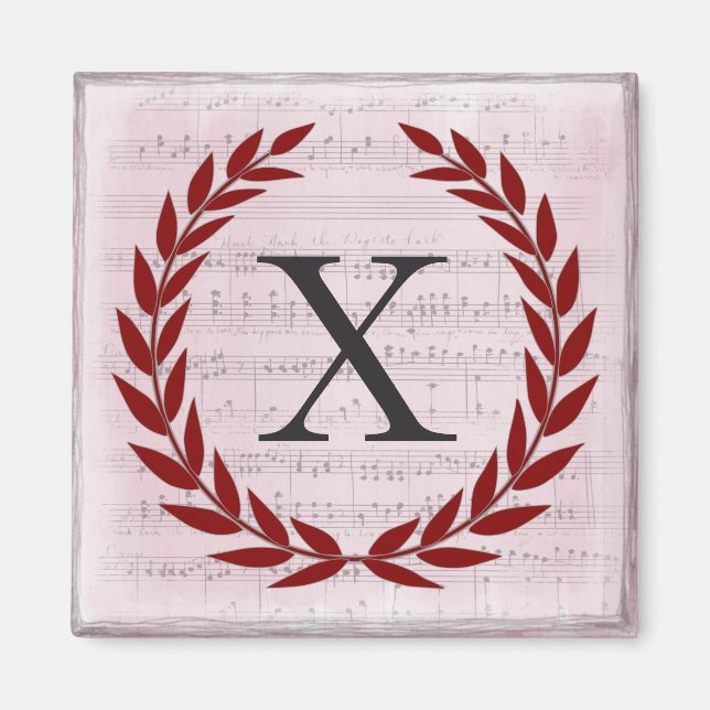 Aimant Laurel Wreath Sheet Music Monogram Initial X (Devant)