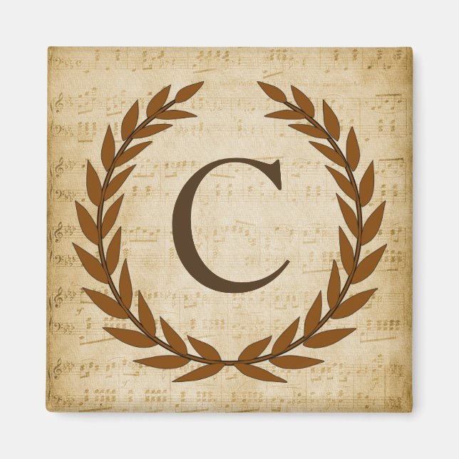 Aimant Laurel Wreath Sheet Musique Monogramme initial C (Devant)