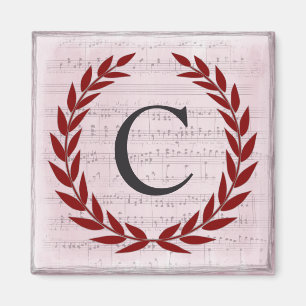 Aimant Laurel Wreath Sheet Musique Monogramme initial C