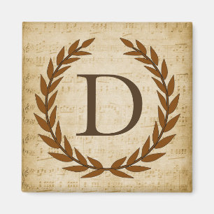 Aimant Laurel Wreath Sheet Musique Monogramme initial D