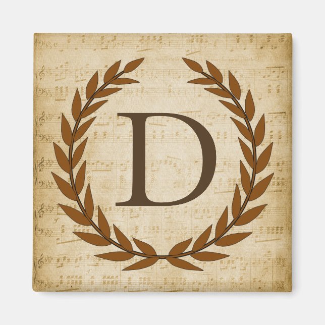 Aimant Laurel Wreath Sheet Musique Monogramme initial D (Devant)