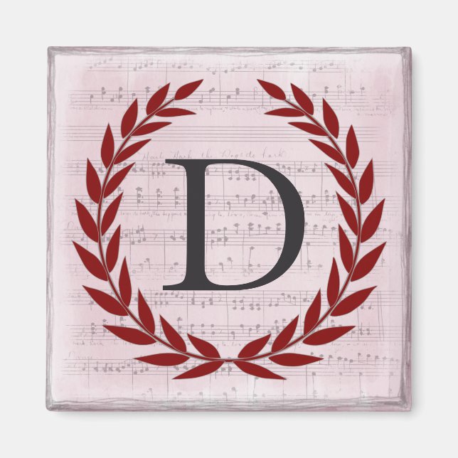 Aimant Laurel Wreath Sheet Musique Monogramme initial D (Devant)