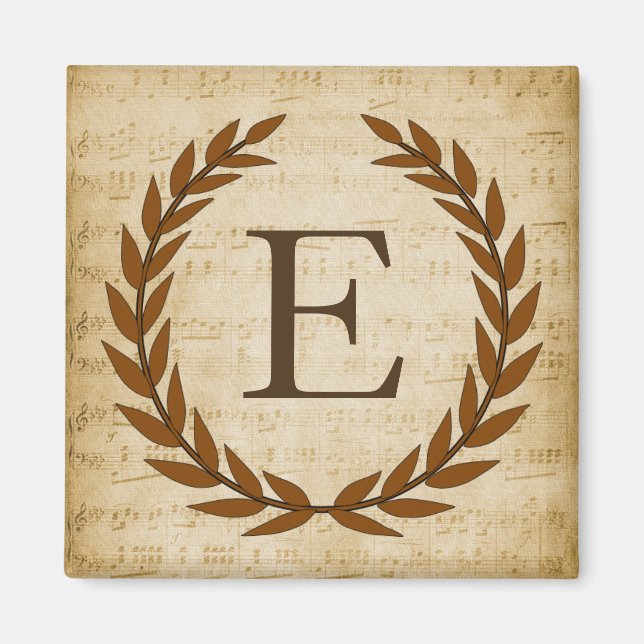 Aimant Laurel Wreath Sheet Musique Monogramme initial E (Devant)