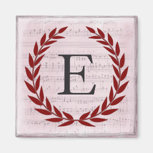 Aimant Laurel Wreath Sheet Musique Monogramme initial E