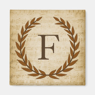 Aimant Laurel Wreath Sheet Musique Monogramme initial F