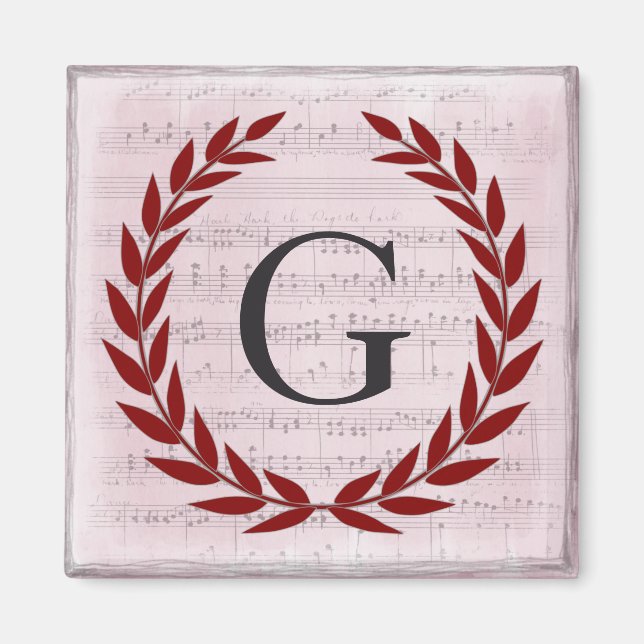 Aimant Laurel Wreath Sheet Musique Monogramme initial G (Devant)