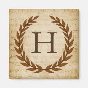 Aimant Laurel Wreath Sheet Musique Monogramme initial H