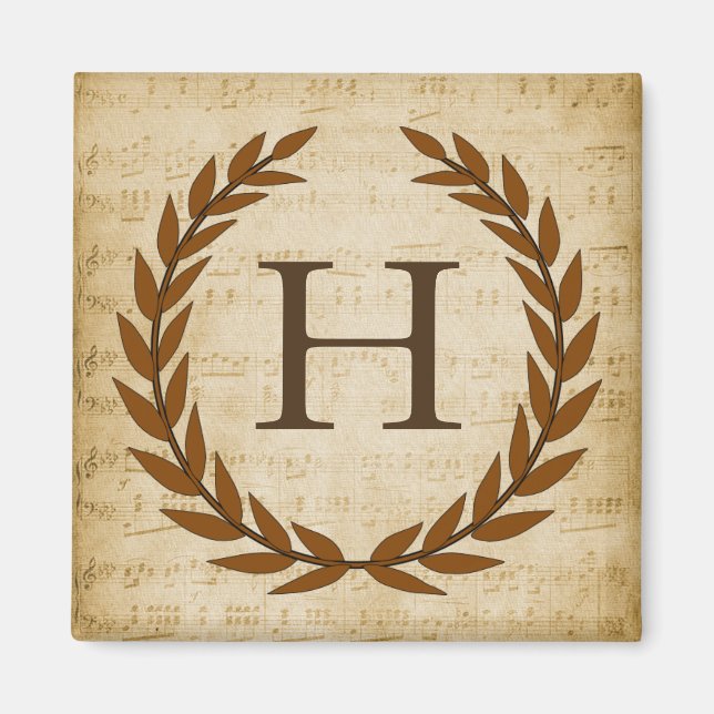 Aimant Laurel Wreath Sheet Musique Monogramme initial H (Devant)