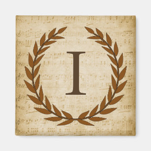 Aimant Laurel Wreath Sheet Musique Monogramme initial I