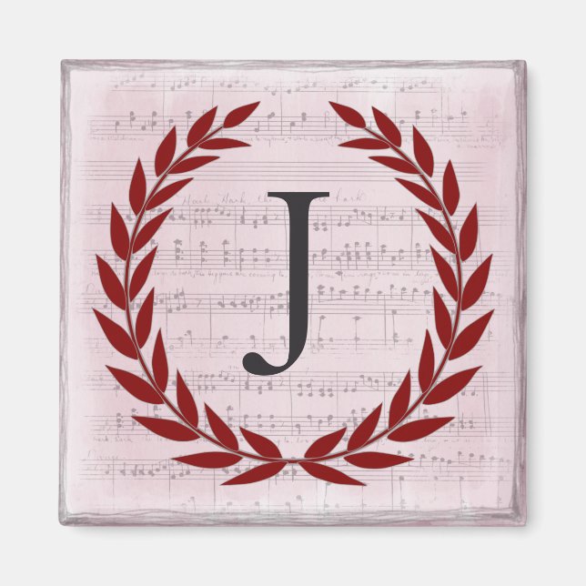 Aimant Laurel Wreath Sheet Musique Monogramme initial J (Devant)