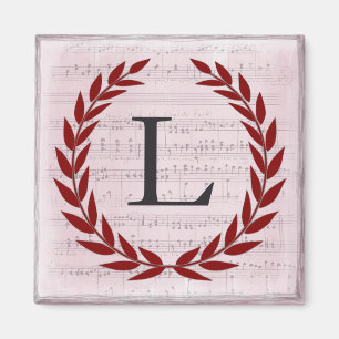 Aimant Laurel Wreath Sheet Musique Monogramme initial L