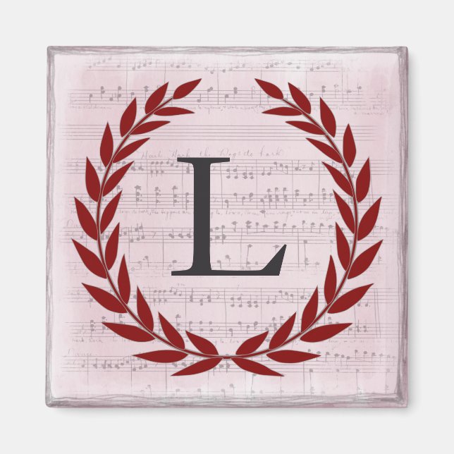 Aimant Laurel Wreath Sheet Musique Monogramme initial L (Devant)