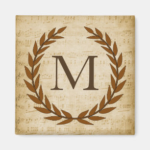 Aimant Laurel Wreath Sheet Musique Monogramme initial M