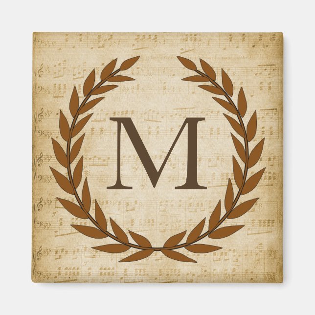 Aimant Laurel Wreath Sheet Musique Monogramme initial M (Devant)