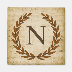Aimant Laurel Wreath Sheet Musique Monogramme initial N