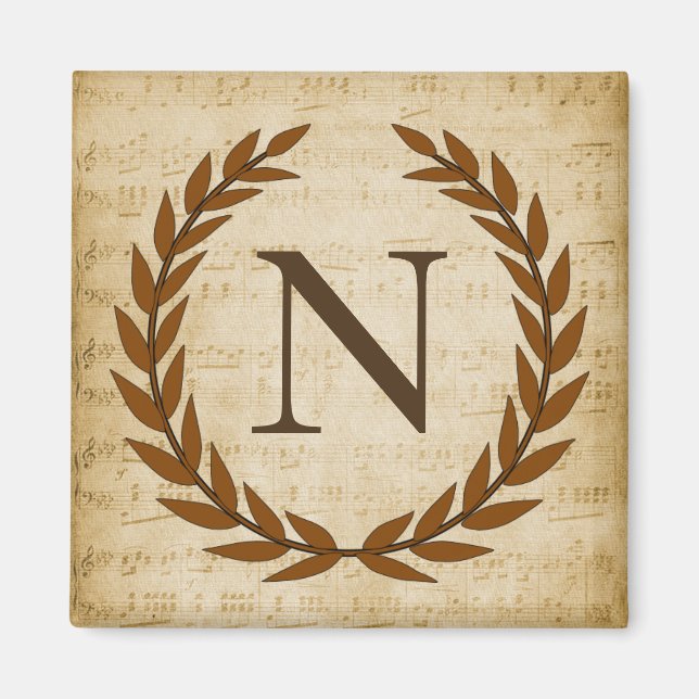 Aimant Laurel Wreath Sheet Musique Monogramme initial N (Devant)