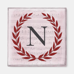 Aimant Laurel Wreath Sheet Musique Monogramme initial N