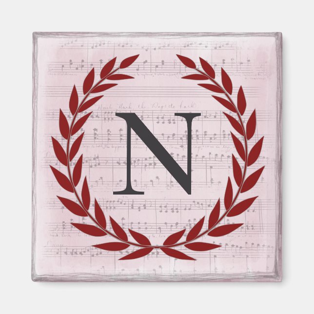 Aimant Laurel Wreath Sheet Musique Monogramme initial N (Devant)
