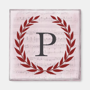 Aimant Laurel Wreath Sheet Musique Monogramme initial P